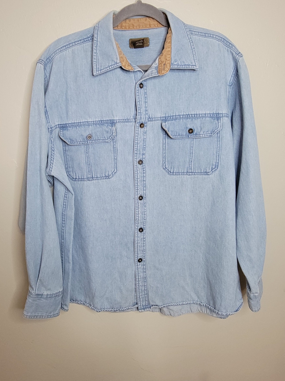 Vintage Faded Glorty Originals Light Denim Button Up Long Sleeve Shirt - Mens L
